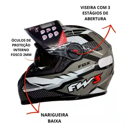 Capacete Gtx Fox Com óculos Grafite Brilhante Tamanho 56 Fw3