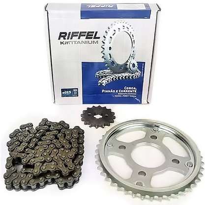 Kit Relação/Tração DA Cg 150 /fan150 (Com retentor) Aco 1045 Riffel**