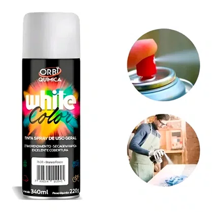 Tinta Spray de Uso geral Branco Brilhante 340ml Orbi Quimica