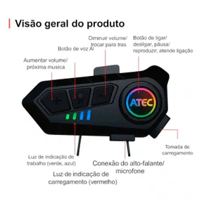 Fone Ouvido para Capacete Sem Fio Bluetooth Modelo Original Atec